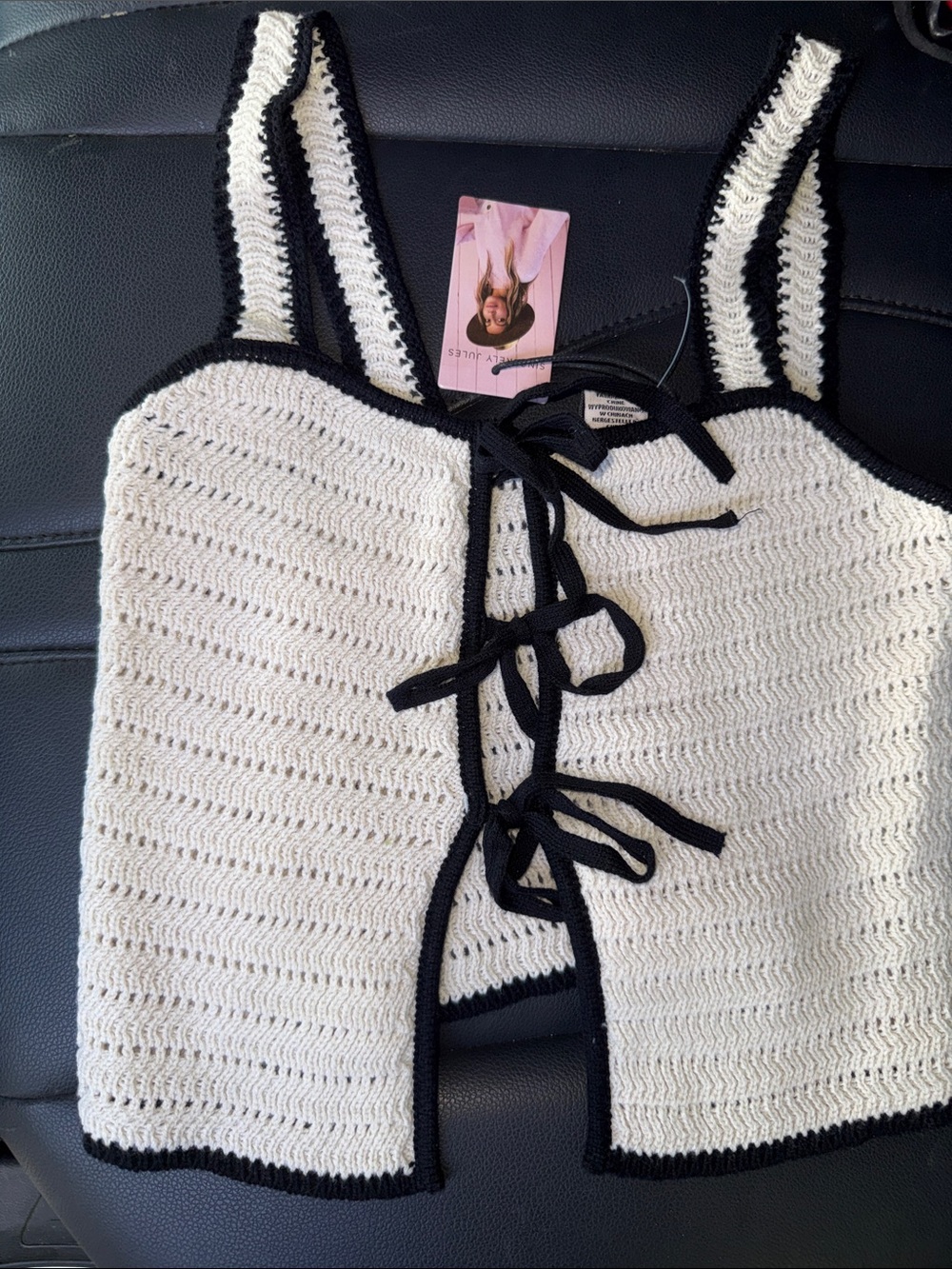 Sincerly Jules Cream Crochet Tank with Black Trim